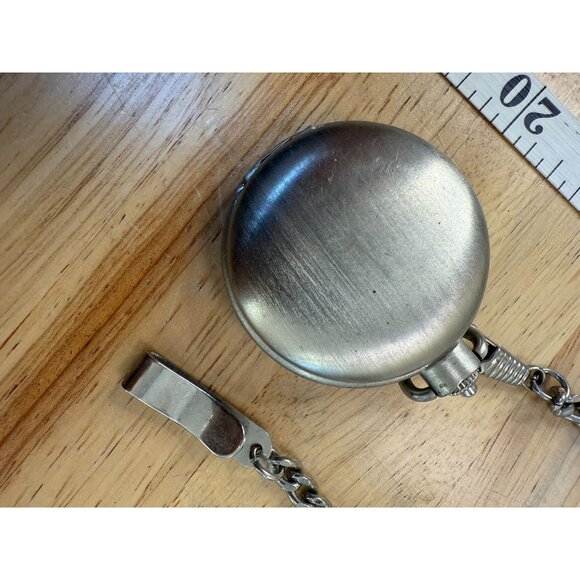 Vintage Silver-Tone Quartz Pocket Watch With Chain & Clip NOT TESTED - Picture 11 of 12